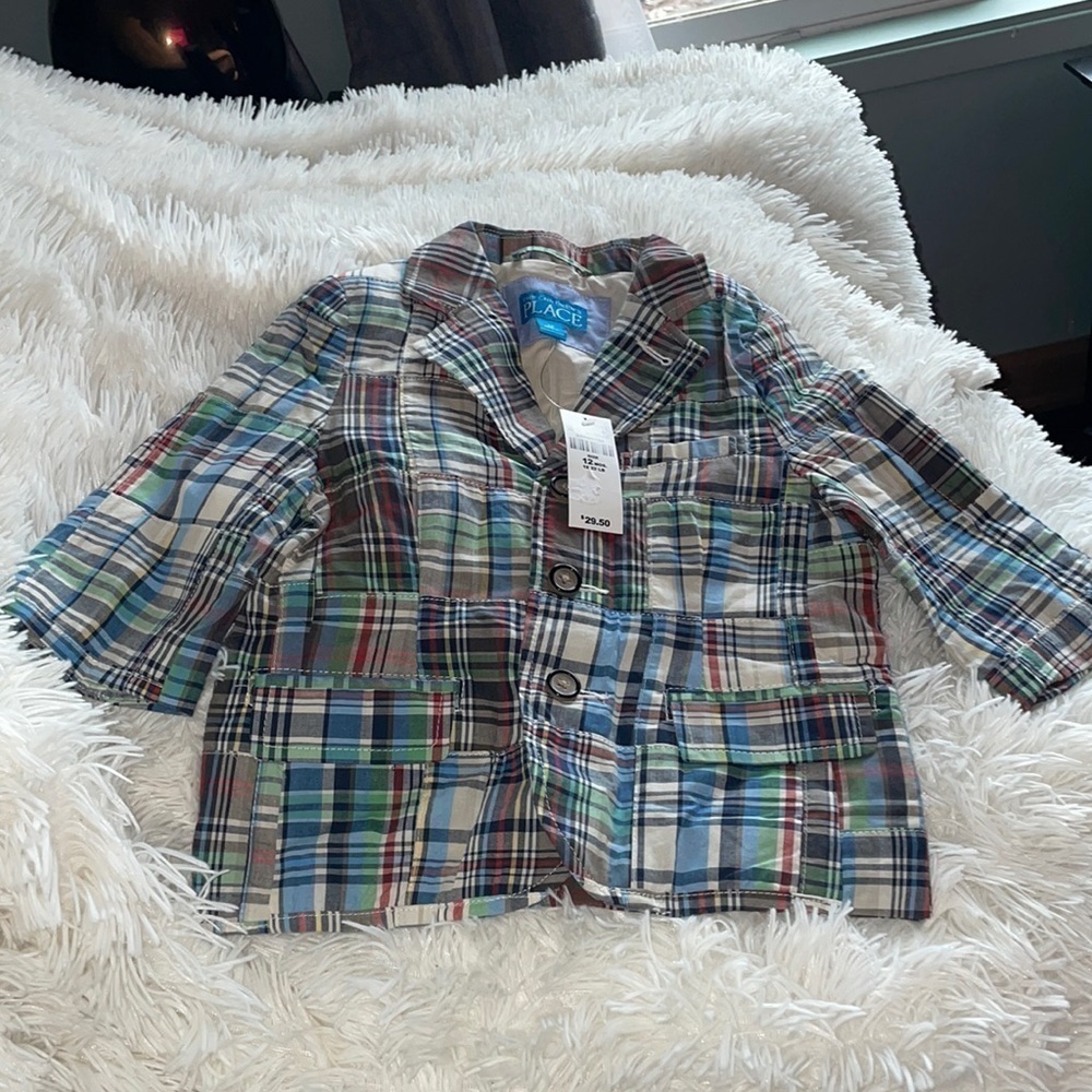 The Childrens Place Plaid Button Down Blazer Jacket